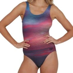 Speedo Digital Placement U-Back Damen Badeanzug Blau/rosa/gelb