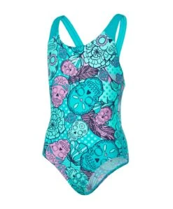 Bademode Speedo Tribe Ldol Allover Splashback Blau Lila Mädchen