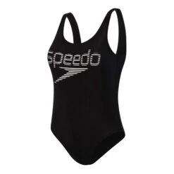 Speedo Stripe Logo Deep U-Back Damen Badeanzug Schwarz/weiß