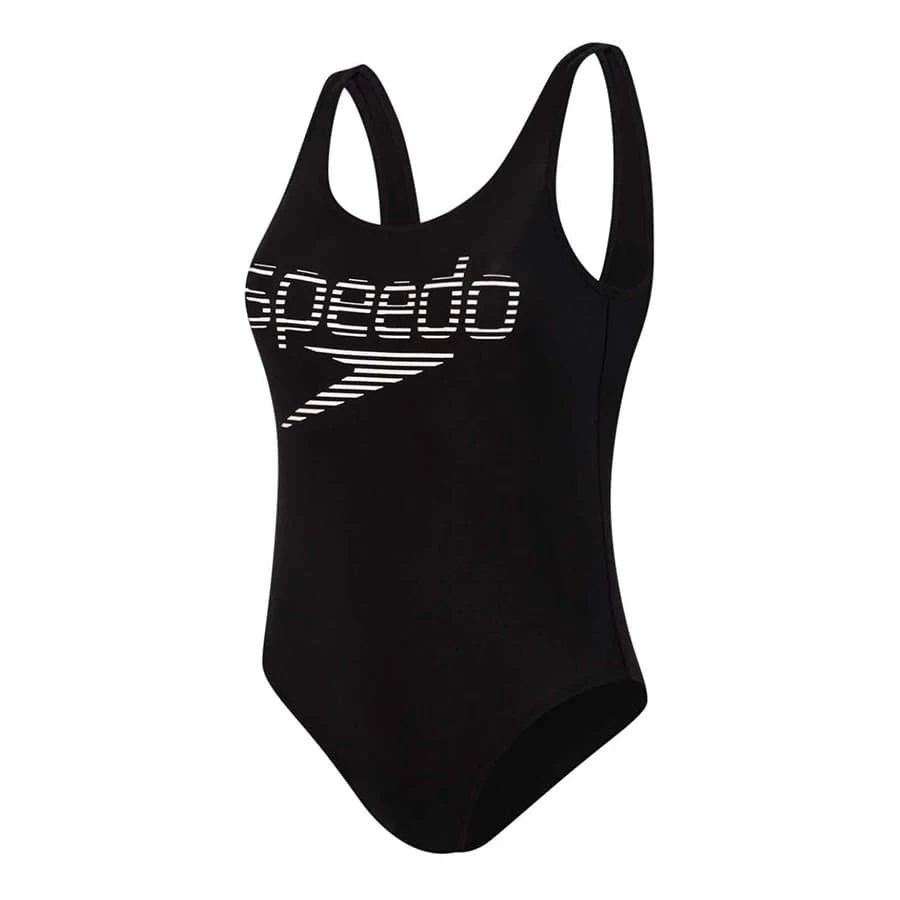 Speedo Stripe Logo Deep U-Back Damen Badeanzug Schwarz/weiß 3 Speedo Stripe Logo Deep U-Back Damen Badeanzug Schwarz/weiß