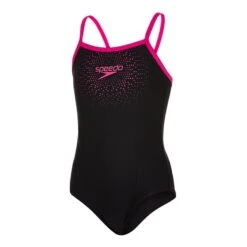 Bademode Speedo Gala Logo Thinstrap Muscleback Schwarz Mädchen Rosa