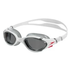 Speedo Biofuse 2.0 Schwimmbrille Weiß/rot Mit Grauen Transparenten Gläsern