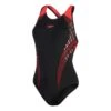 Speedo Plastisol Laneback Damen Badeanzug Schwarz/rot/weiß -Schwimmsport Verkauf so 8 00305414841 001