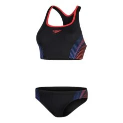 Speedo Placement Racerback Damen Bikini Schwarz/rot/marineblau