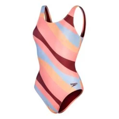 Speedo Allover U-Back Damen Badeanzug Hellrosa/granatrot/hellblau