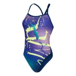 Speedo Placement Digital Turnback Damen Badeanzug Lila/gelb/marineblau