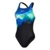 Speedo Placement Digital Leaderback Damen Badeanzug Schwarz/blau/grün -Schwimmsport Verkauf so 8 00317615198 001