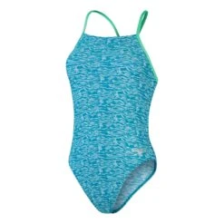 Speedo Allover Print Lattice-Back Damen Badeanzug Hellblau/grün