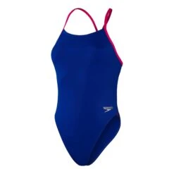 Speedo Solid Tie-Back Damen Badeanzug Elektrisch-blau/fuchsia