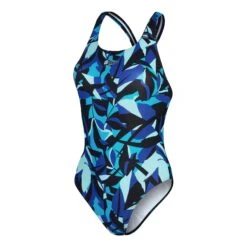 Speedo Allover Digital Powerback Damen Badeanzug Schwarz/blau/lila