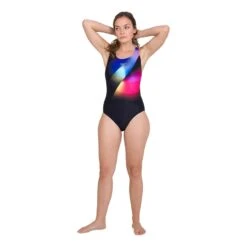 Speedo Placement Digital Powerback Damen Badeanzug Schwarz/blau/rosa