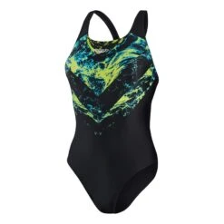 Speedo Placement Digital Powerback Damen Badeanzug Schwarz/blau/grün