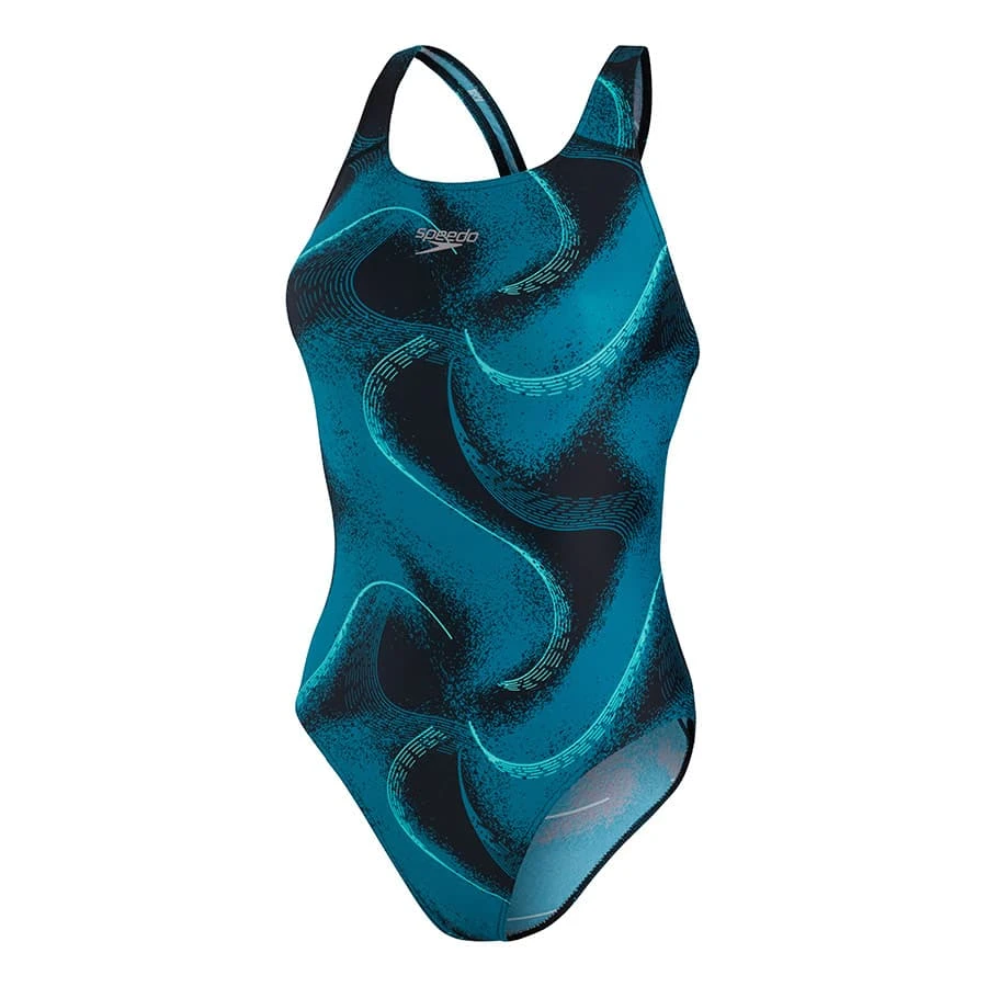 Speedo Allover Powerback Damen Badeanzug Schwarz/tiefblau 3 Speedo Allover Powerback Damen Badeanzug Schwarz/tiefblau
