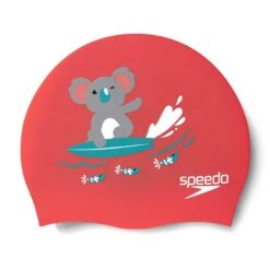 Speedo Printed Silicone Kinder Schwimmkappe Rot/dunkelgrün/braun