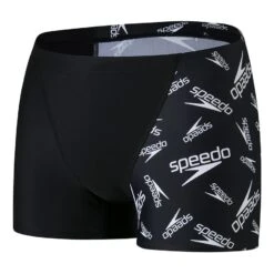 Speedo Allover Digital V Panel Aquashort Badehose Schwarz/Logo Weiß