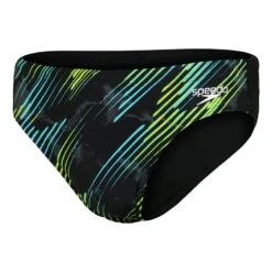 Speedo Tech Panel 7cm Brief Badehose Schwarz/limettengrün/blau