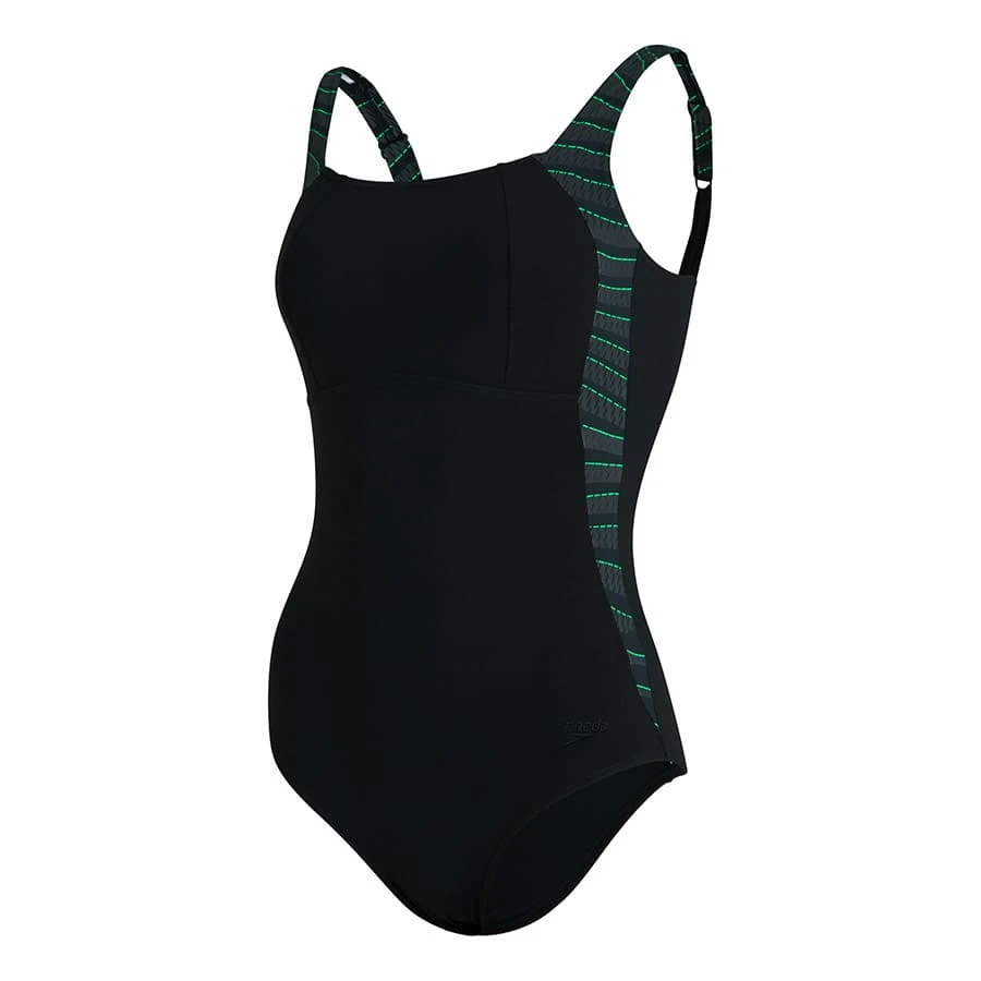 Speedo LunaLustre Printed Damen Badeanzug Schwarz/limettengrün 3 Speedo LunaLustre Printed Damen Badeanzug Schwarz/limettengrün