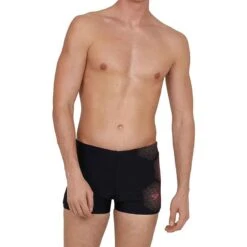 Speedo Tech Placement Aquashort Badehose Schwarz/rotes Logo