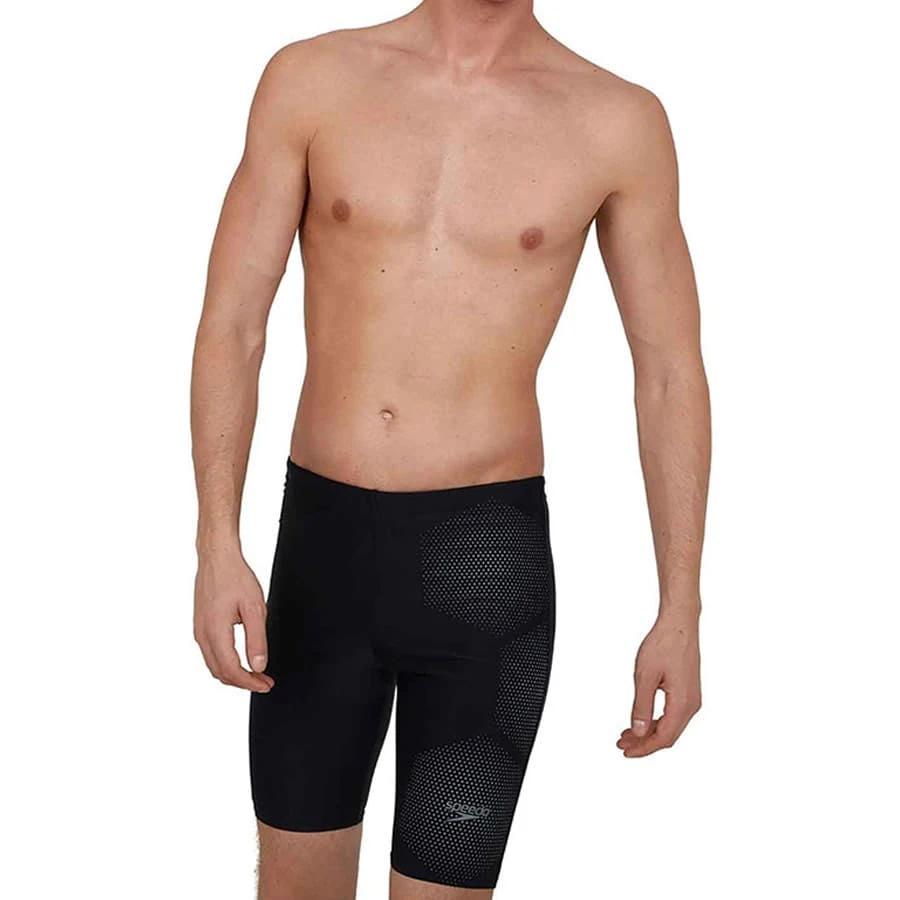 Speedo Tech Placement Jammer Badehose Schwarz/graues Logo 3 Speedo Tech Placement Jammer Badehose Schwarz/graues Logo