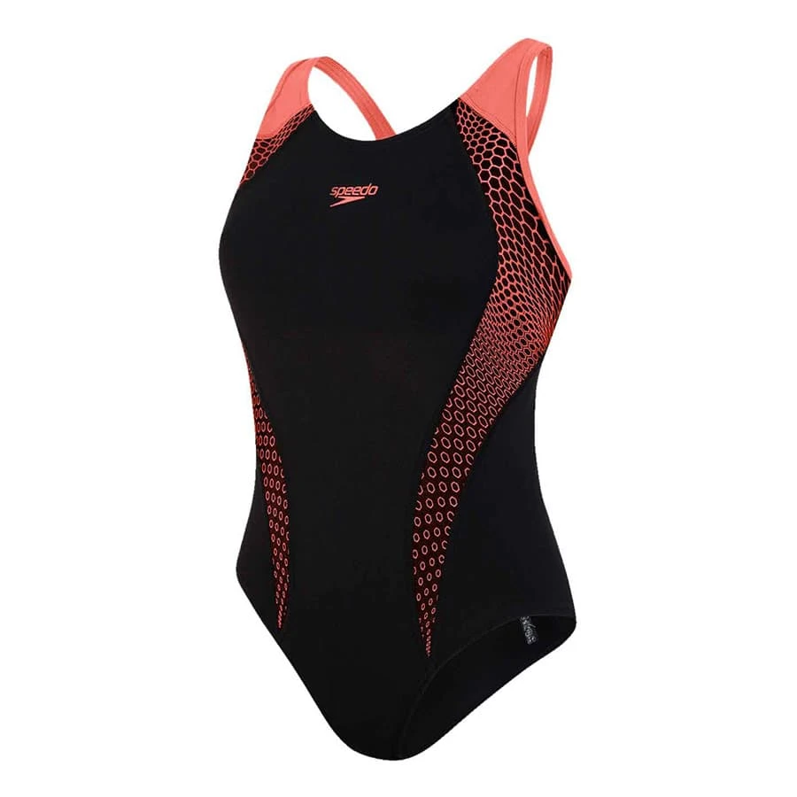 Speedo Placement Laneback Damen Badeanzug Schwarz/rot 3 Speedo Placement Laneback Damen Badeanzug Schwarz/rot