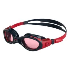 Speedo Futura Biofuse Flexiseal Junior Kinder Schwimmbrille Schwarz/rot Mit Transparenten Rosanen Gläsern