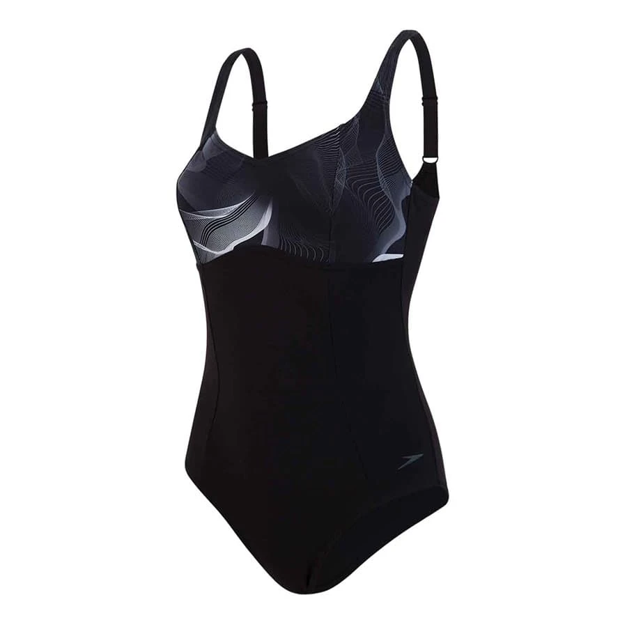 Speedo ContourLustre Printed 1 Piece Damen Badeanzug Schwarz/weiß 3 Speedo ContourLustre Printed 1 Piece Damen Badeanzug Schwarz/weiß