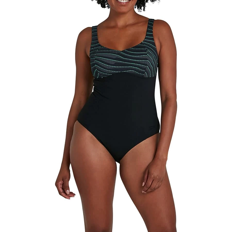 Speedo ContourLustre Printed Damen Badeanzug Schwarz/grau/blau 3 Speedo ContourLustre Printed Damen Badeanzug Schwarz/grau/blau
