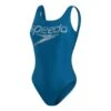 Speedo Logo Deep U-Back Damen Badeanzug Blau -Schwimmsport Verkauf so 8 12369g711 001