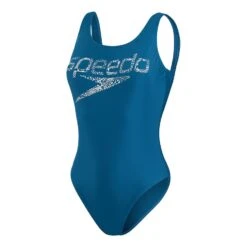 Speedo Logo Deep U-Back Damen Badeanzug Blau