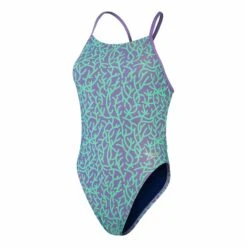 Speedo Allover Print Tie-Back Damen Badeanzug Pastelllila/hellgrün
