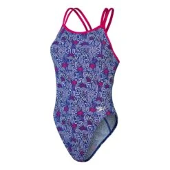 Speedo Allover Starback Damen Badeanzug Marineblau/weiß/fuchsia