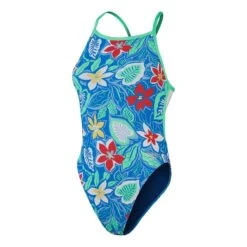 Speedo Allover Vback Damen Badeanzug Blau/grün/rot