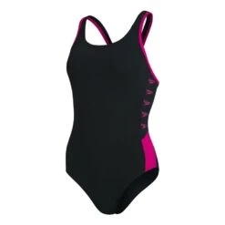 Speedo Boom Logo Splice Muscleback Damen Badeanzug Schwarz/rosa