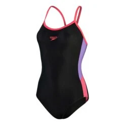 Speedo Dive Thinstrap Muscleback Damen Badeanzug Schwarz/pastelllila/rosa