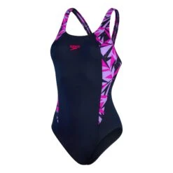 Speedo Hyperboom Splice Muscleback Damen Badeanzug Schwarz/fuchsia/hellrosa