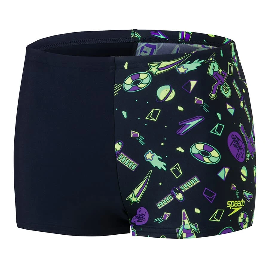 Speedo Allover Aquashort Kinder Badehose Lila/gelb 3 Speedo Allover Aquashort Kinder Badehose Lila/gelb